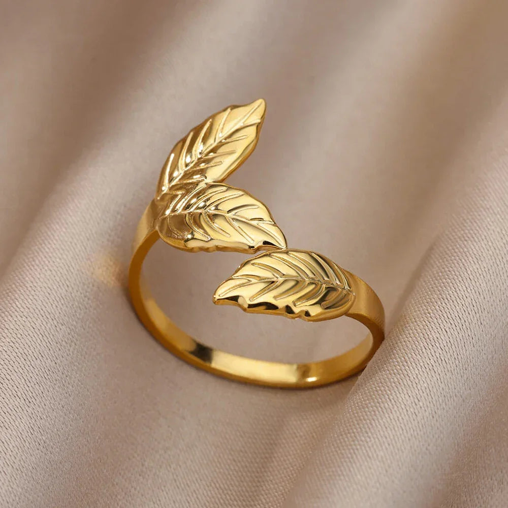 Stainless Steel Gold Color Open Gothic Ring - Palm and Thread