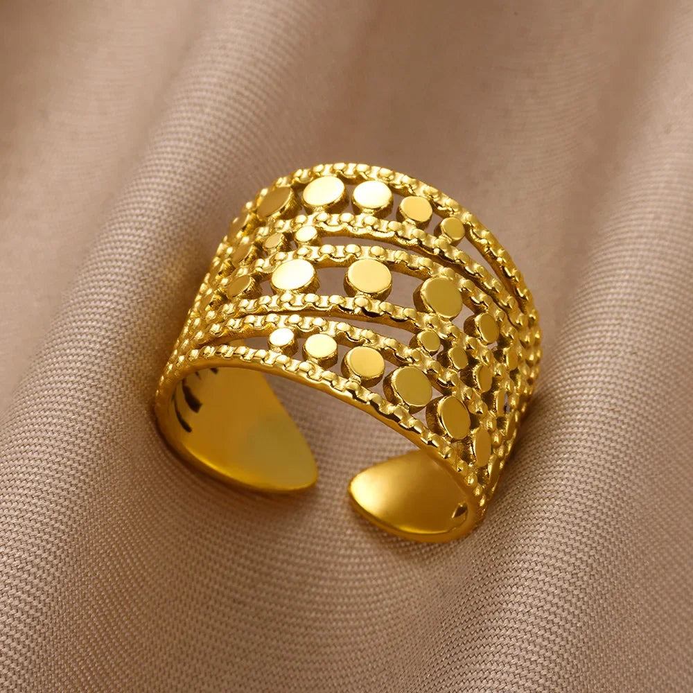 Stainless Steel Chunky Wide Ring - Palm and Thread