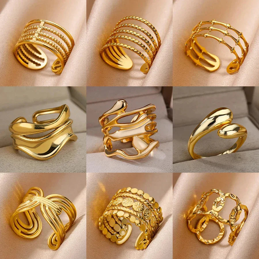 Gold Color Hollow out Open Finger Ring - Palm and Thread