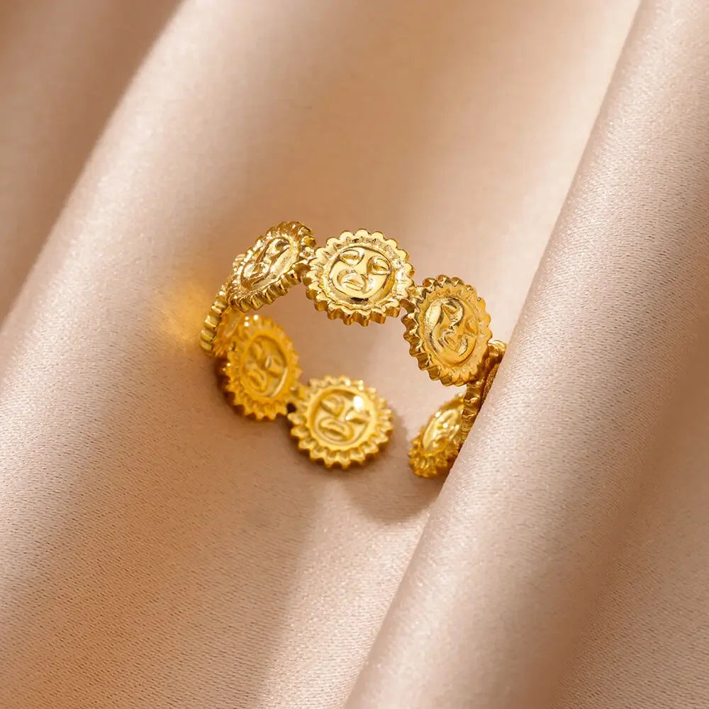 Stainless Steel Chunky Wide Ring - Palm and Thread