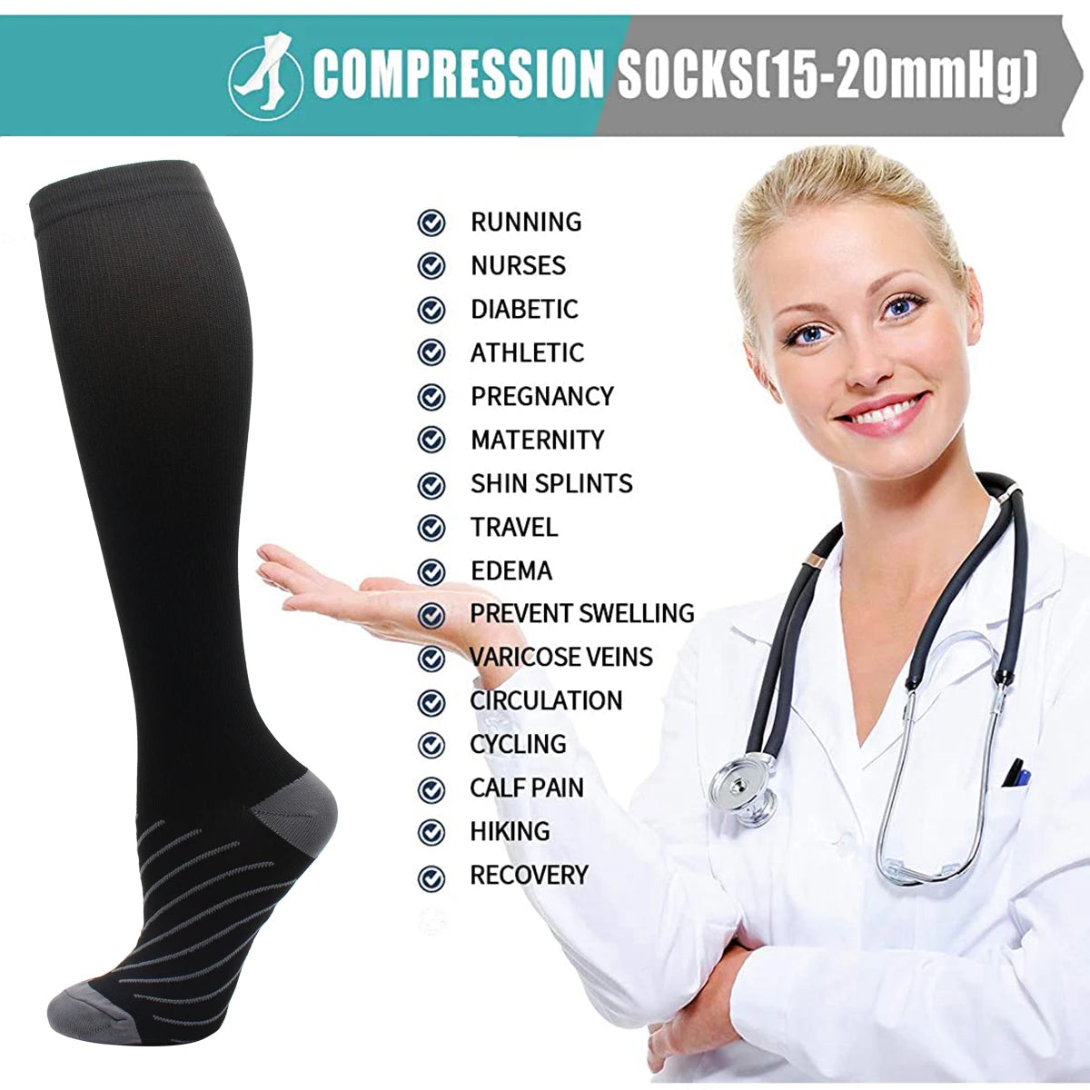 Copper Black Compression Socks Anti-Fatigue - Palm and Thread