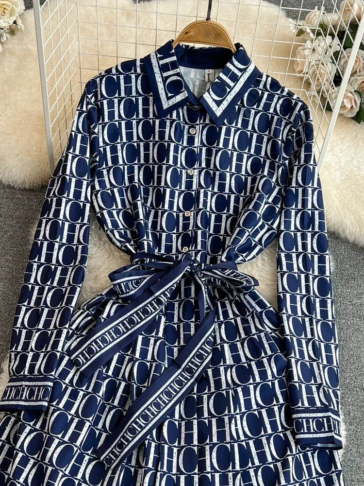 Turn-down Collar Slimming Printed Dress - Palm and Thread