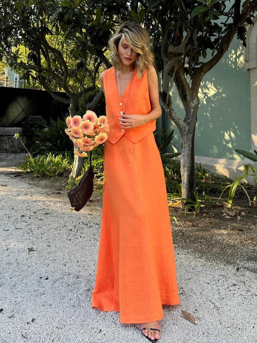 Chic Vest Long Skirt 2-Piece Set - Palm and Thread