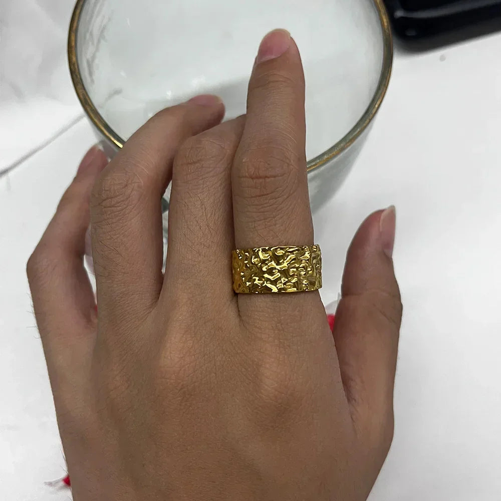 Stainless Steel Heart Wide Ring Adjustable - Palm and Thread