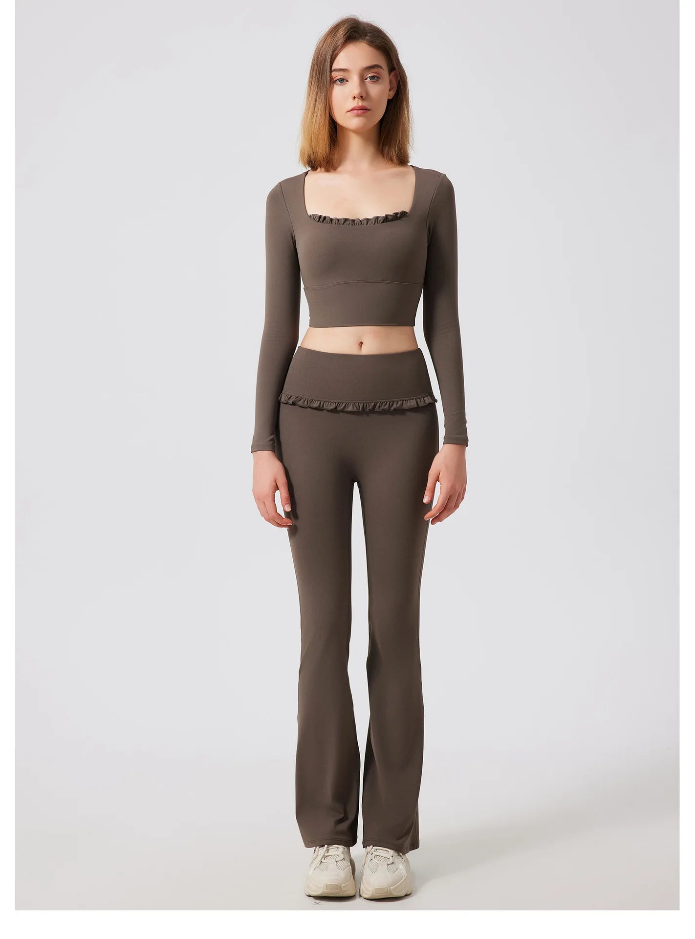 Padded Long Sleeve Crop Top & High Waist Flared Leggings