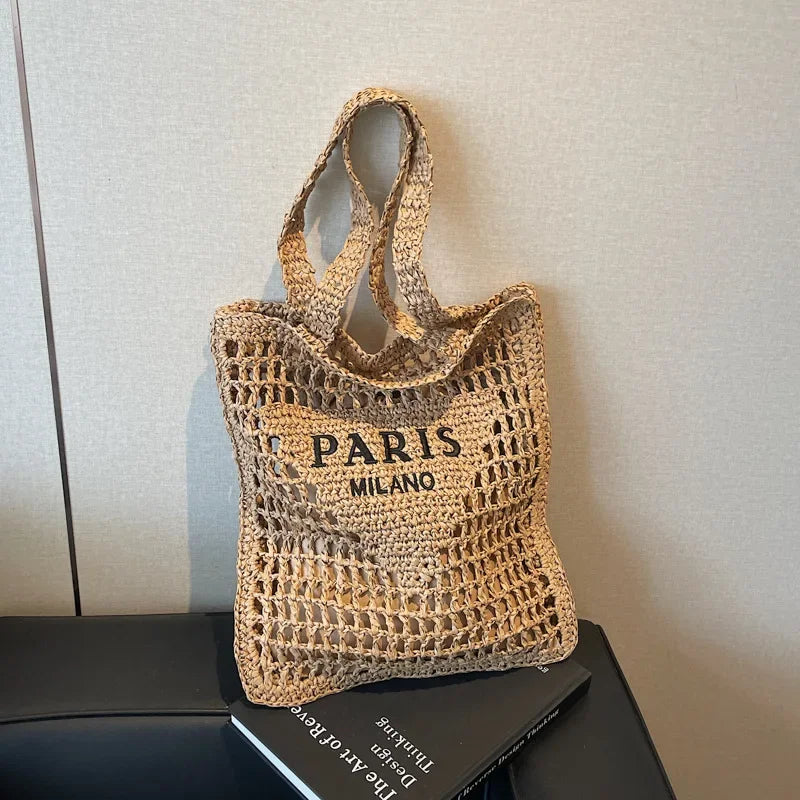 Fashion Straw Hollow Woven Shoulder Bag - Palm and Thread