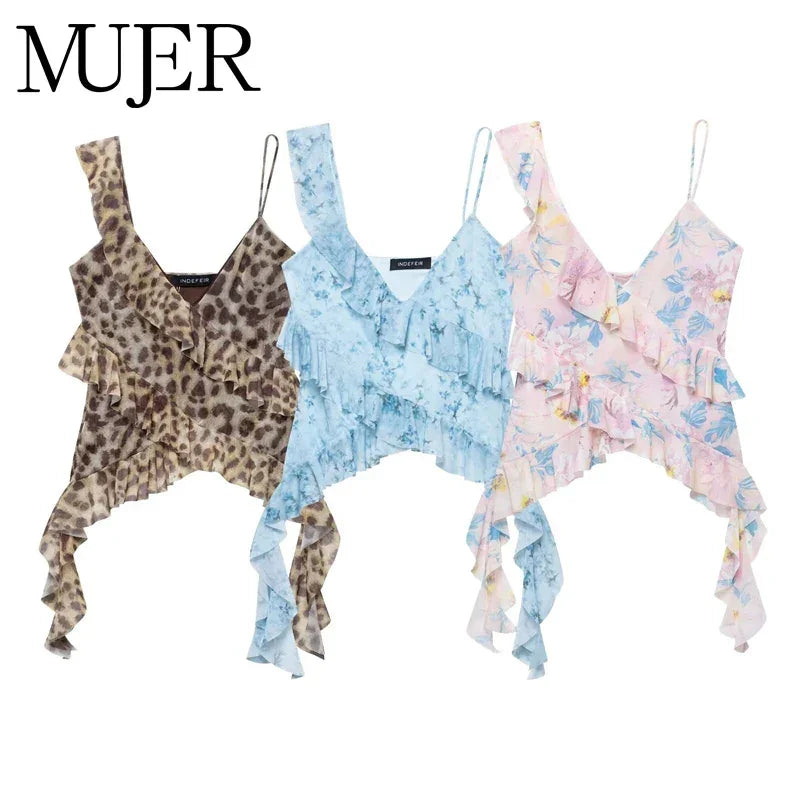 Print Ruffle Tulle Leopard Backless Top - Palm and Thread
