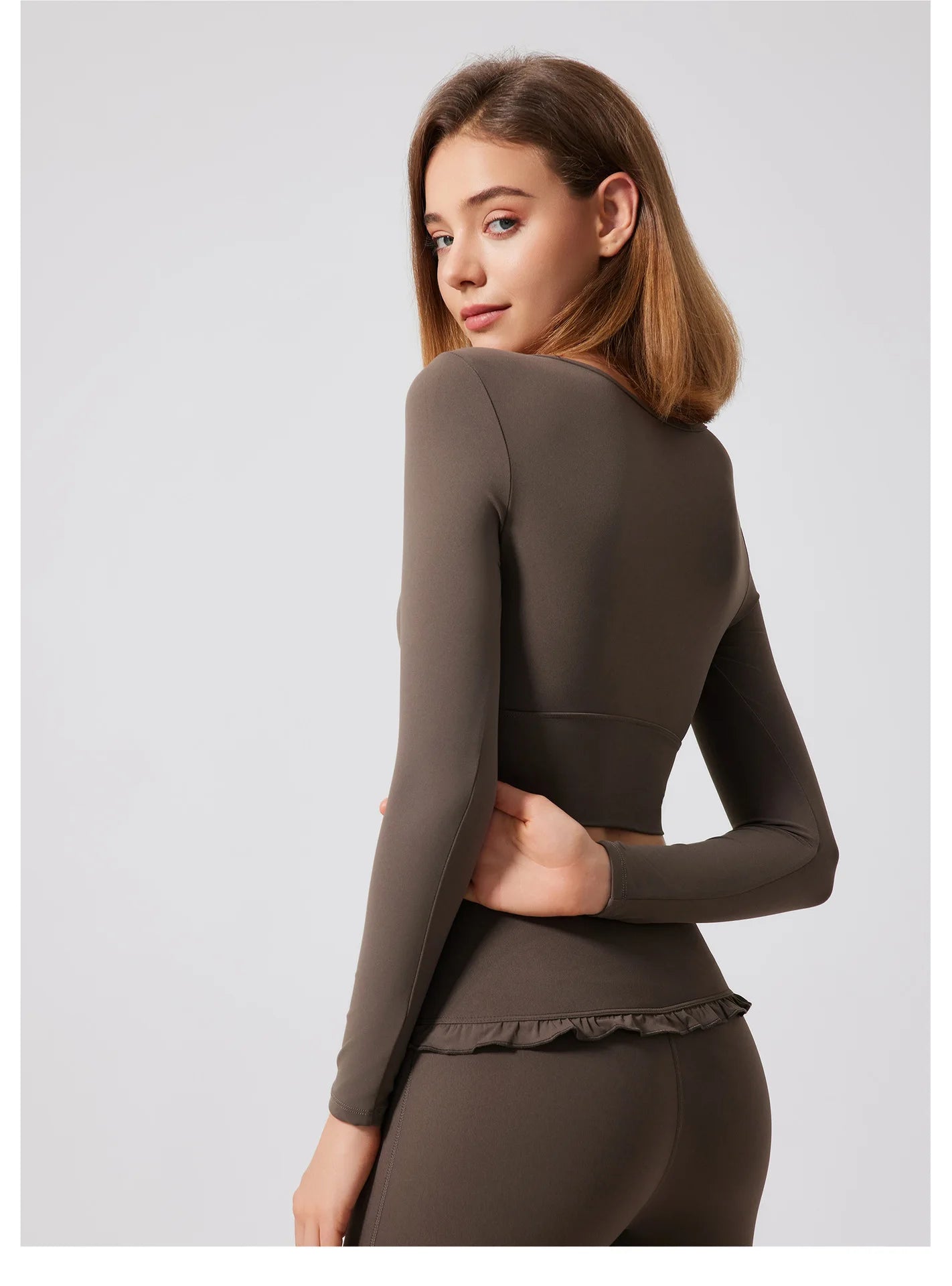 Padded Long Sleeve Crop Top & High Waist Flared Leggings