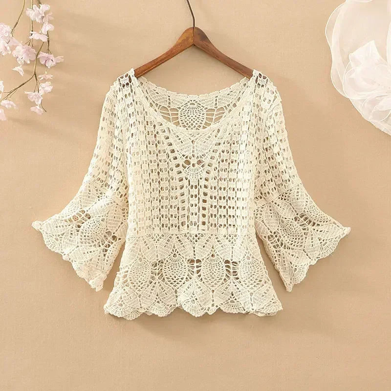 New Loose Five-point Top - Palm and Thread