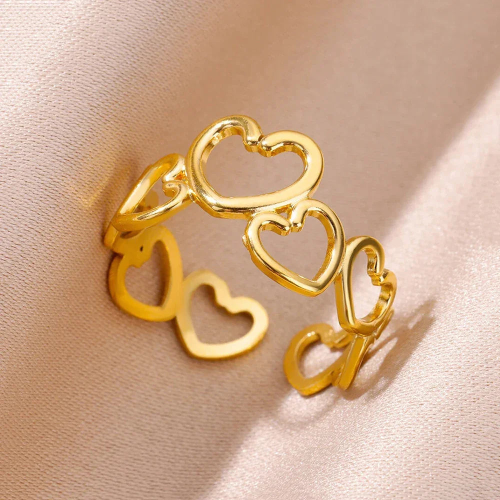 Stainless Steel Gold Color Open Gothic Ring - Palm and Thread