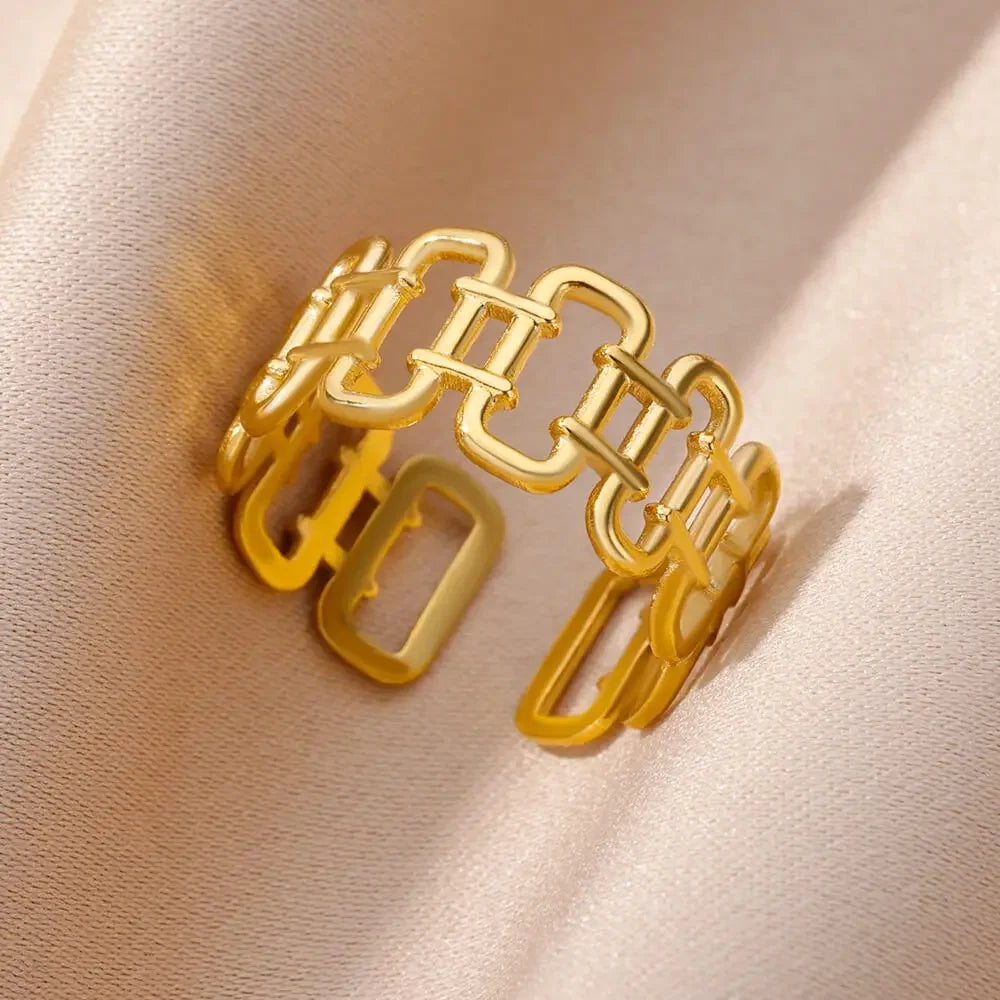 Stainless Steel Gold Color Open Gothic Ring - Palm and Thread
