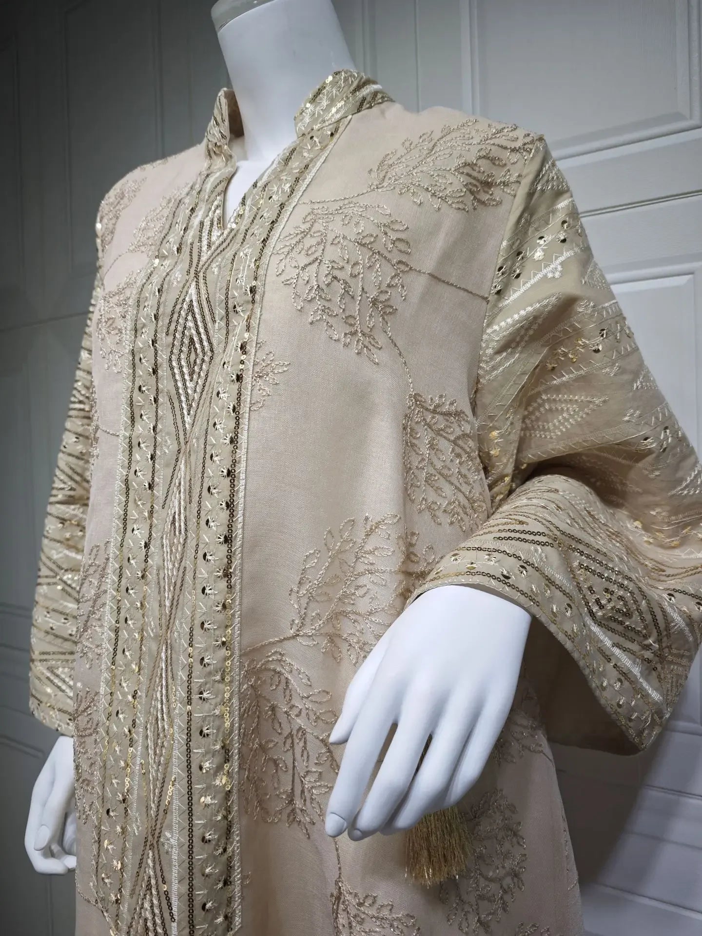 Embroidered Abaya with Gold Detailing Ideal for Formal Occasions - Palm and Thread