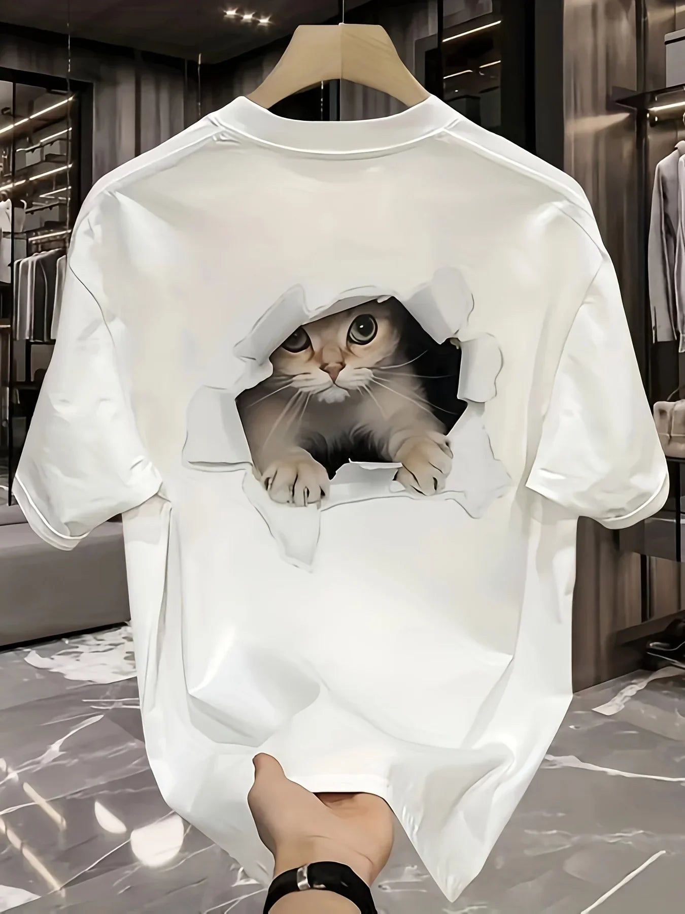 Fashionable Casual Loose Large Size 3D Cat Pattern Printed T-Shirt - Palm and Thread