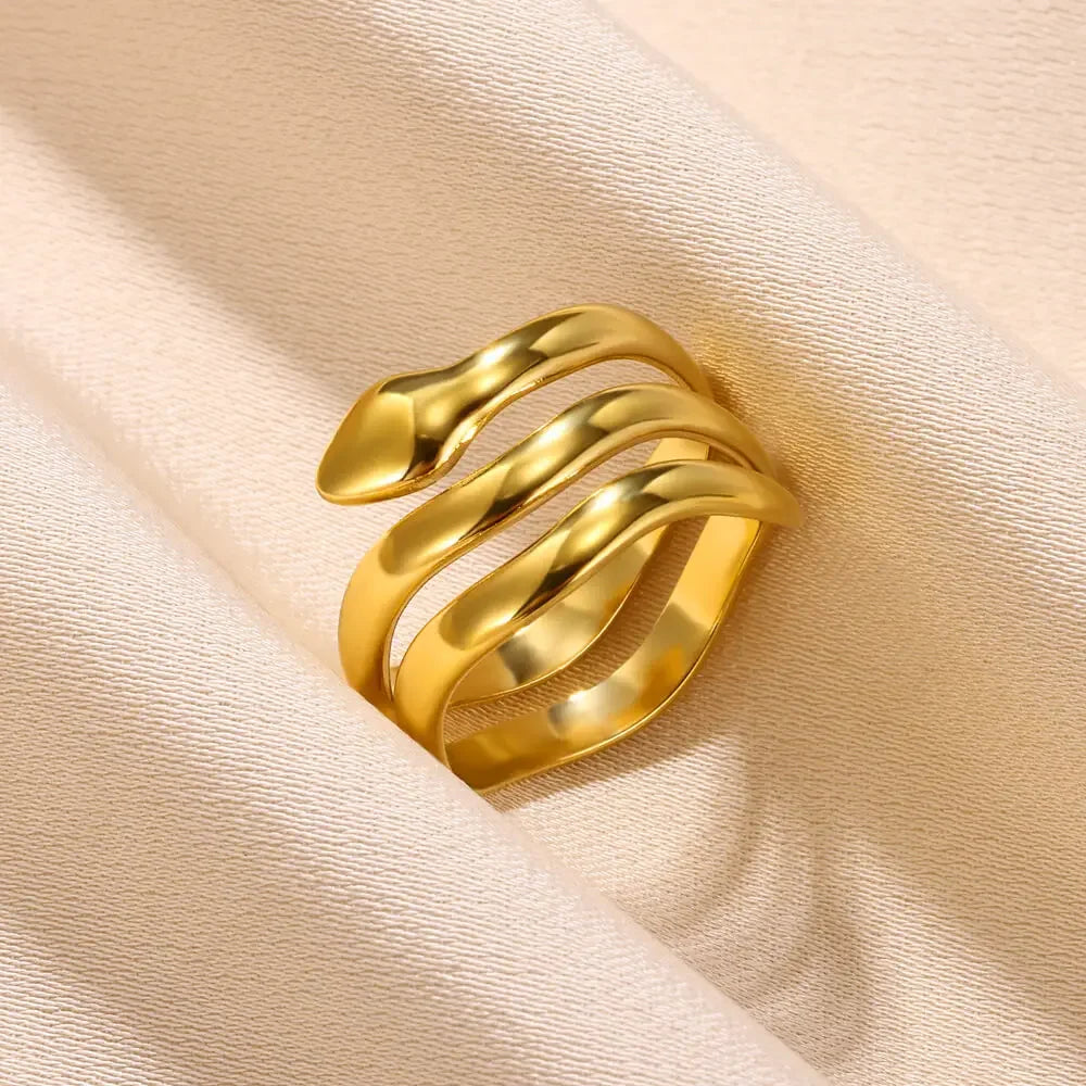 Gold Plated Stainless Steel Snake Ring - Palm and Thread