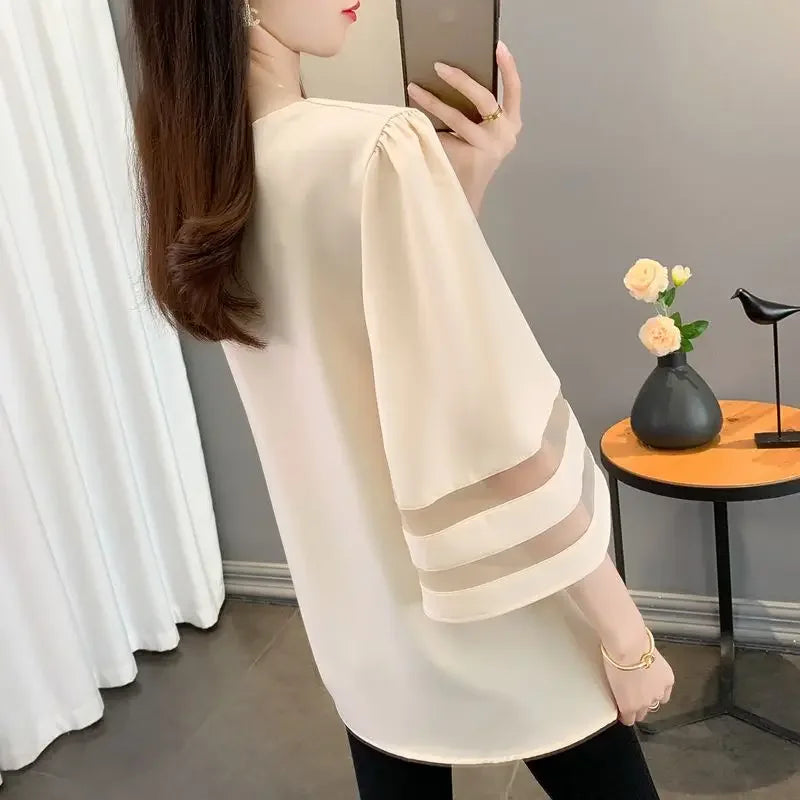 Mesh Patchwork Sleeve Blouse - Palm and Thread