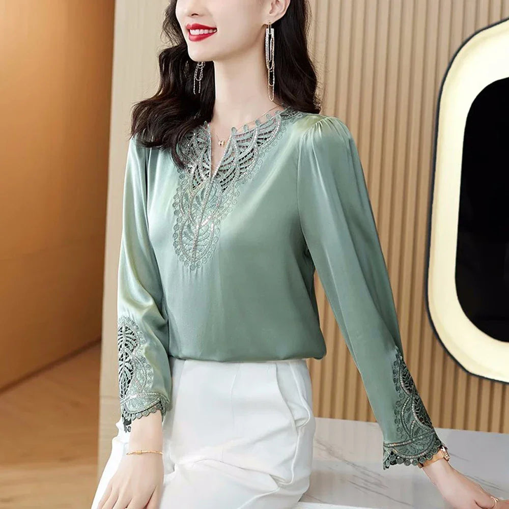 Green Long Sleeve Embroidery Shirt - Palm and Thread