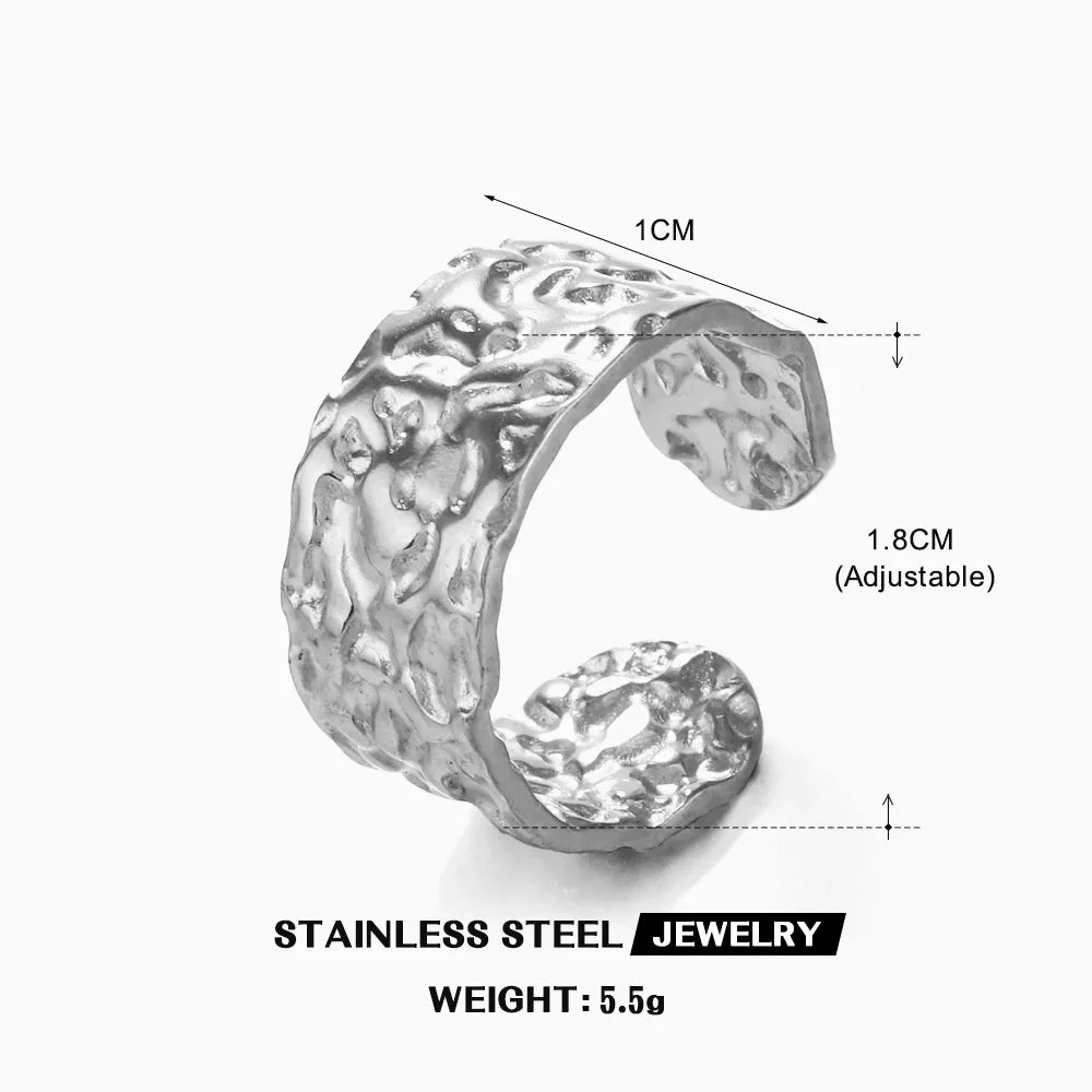 Multiple Styles Stainless Steel Geometric Texture Wide Ring - Palm and Thread