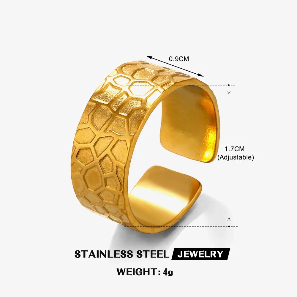 Multiple Styles Stainless Steel Geometric Texture Wide Ring - Palm and Thread