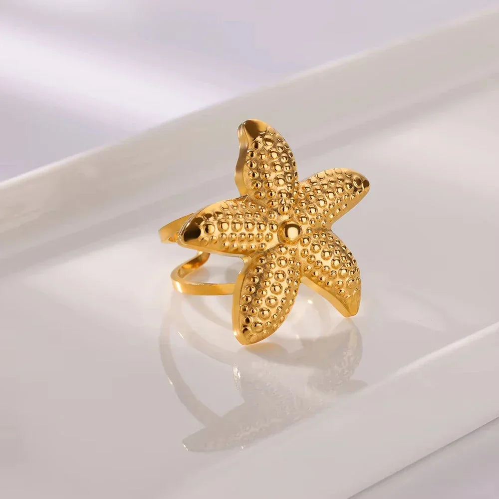 Ocean Starfish Shell Open Ring - Palm and Thread