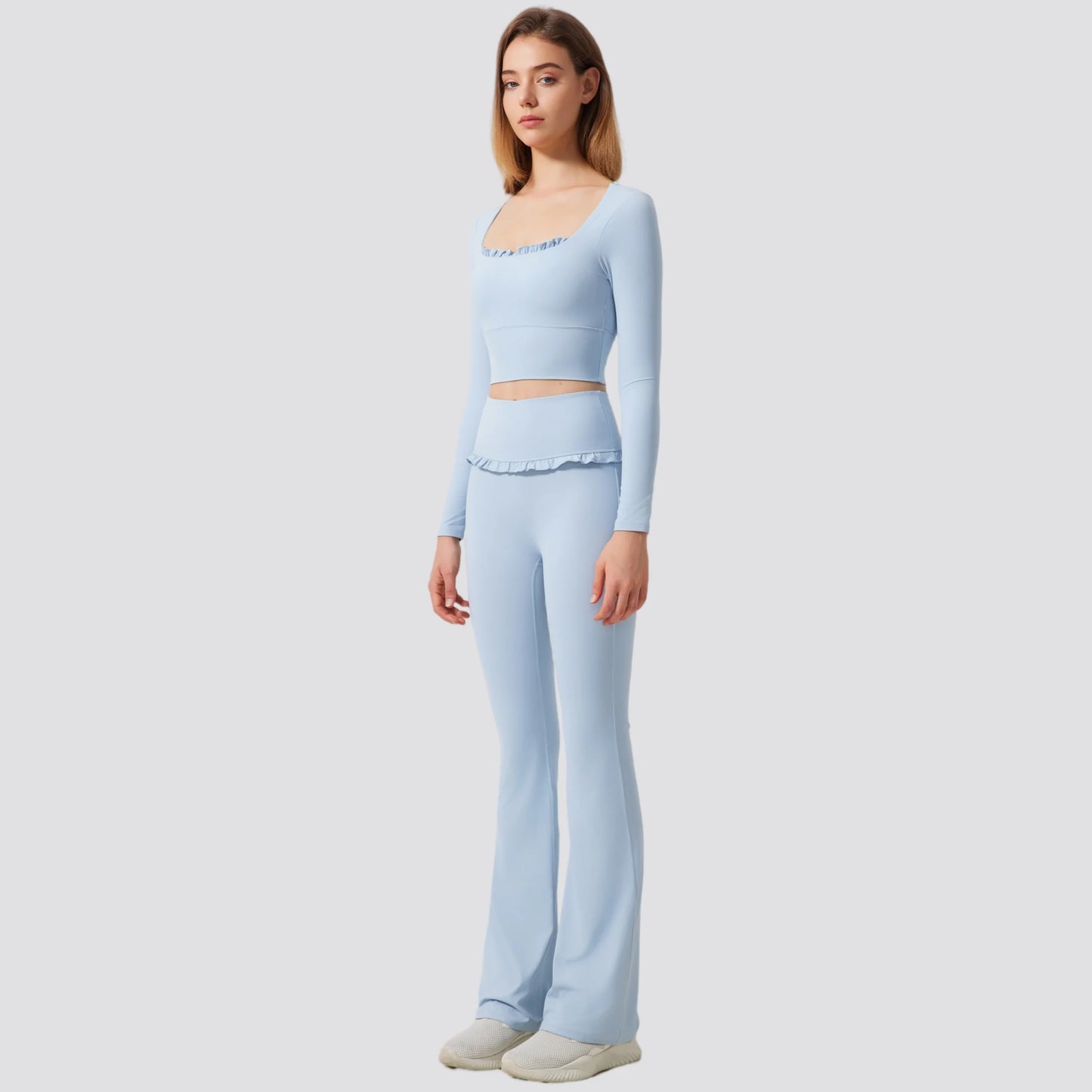 Padded Long Sleeve Crop Top & High Waist Flared Leggings