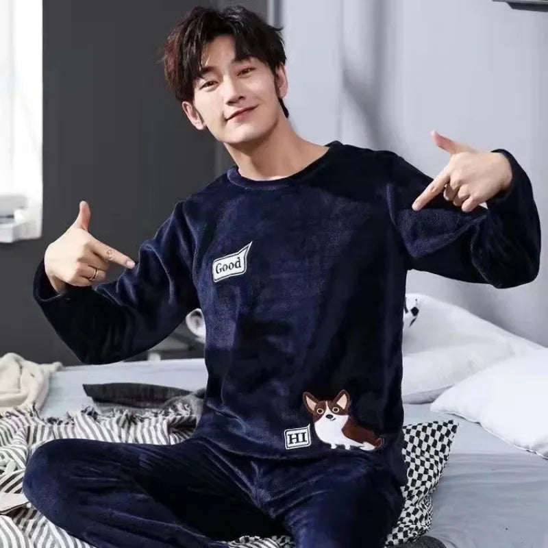 Striped Padded Long-Sleeved Cartoon Nightwear Pajama