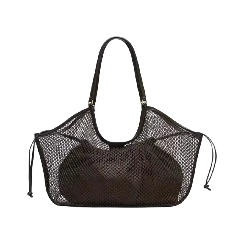 Mesh Beach Tote Foldable Bag With Inside Pocket - Palm and Thread