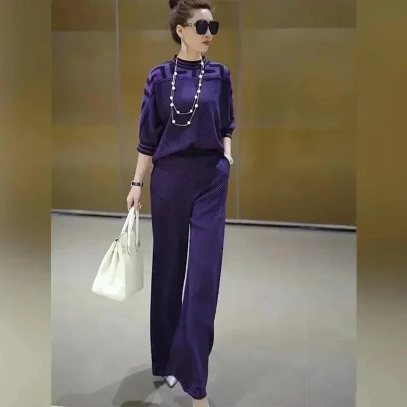 Long-Sleeved Ice Silk Two-Piece Suit - Palm and Thread