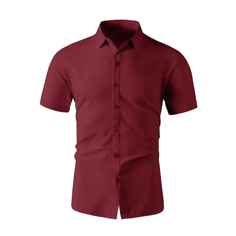 Business Casual Solid Color Short Sleeved Shirt - Palm and Thread