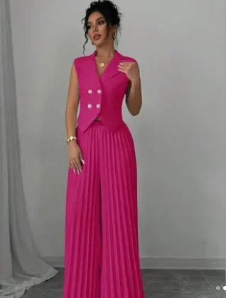 Elegant Commuting Solid Color Sleeveless Top + Trouser Two-piece Set - Palm and Thread