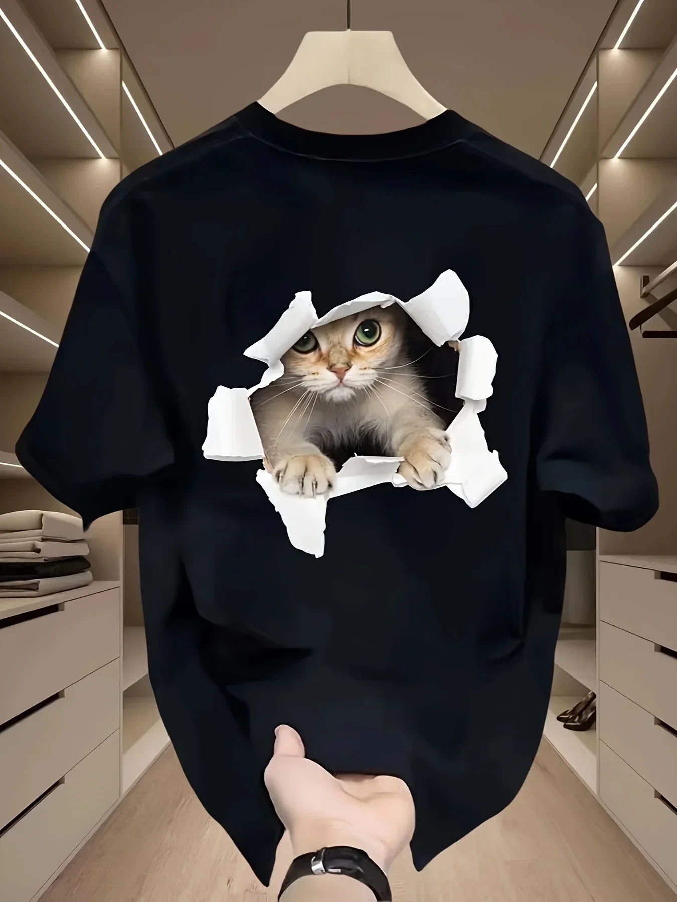 Fashionable Casual Loose Large Size 3D Cat Pattern Printed T-Shirt - Palm and Thread