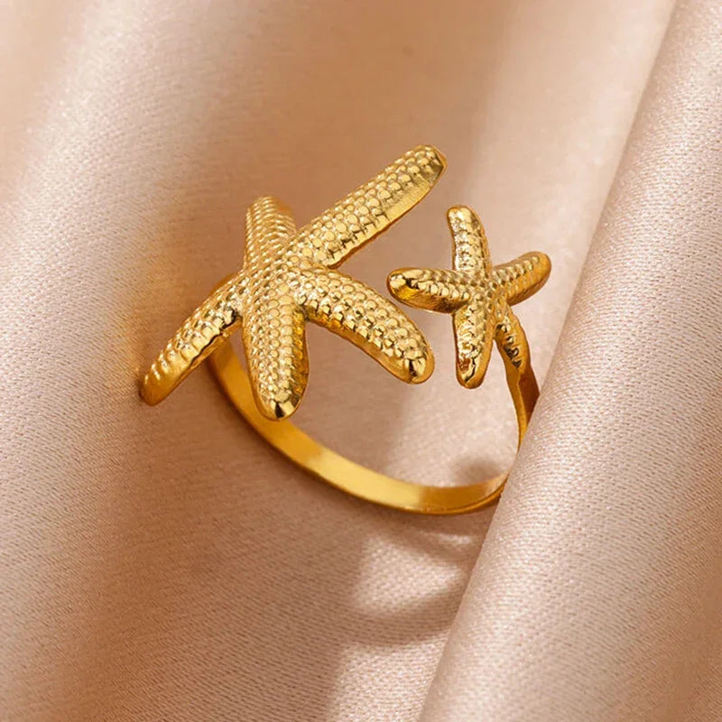 Ocean Starfish Shell Open Ring - Palm and Thread