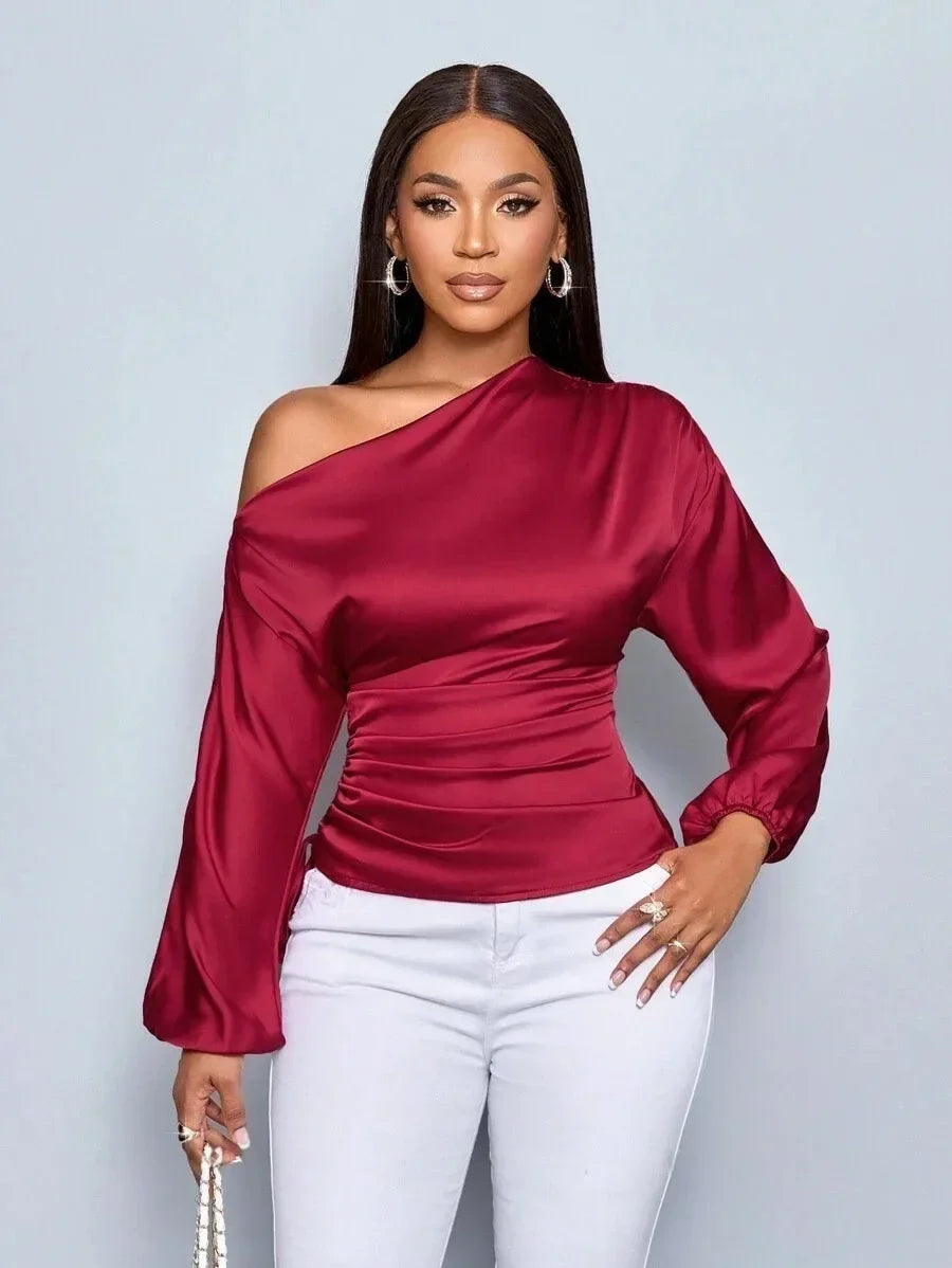 Temperament Slant Shoulder Blouse - Palm and Thread