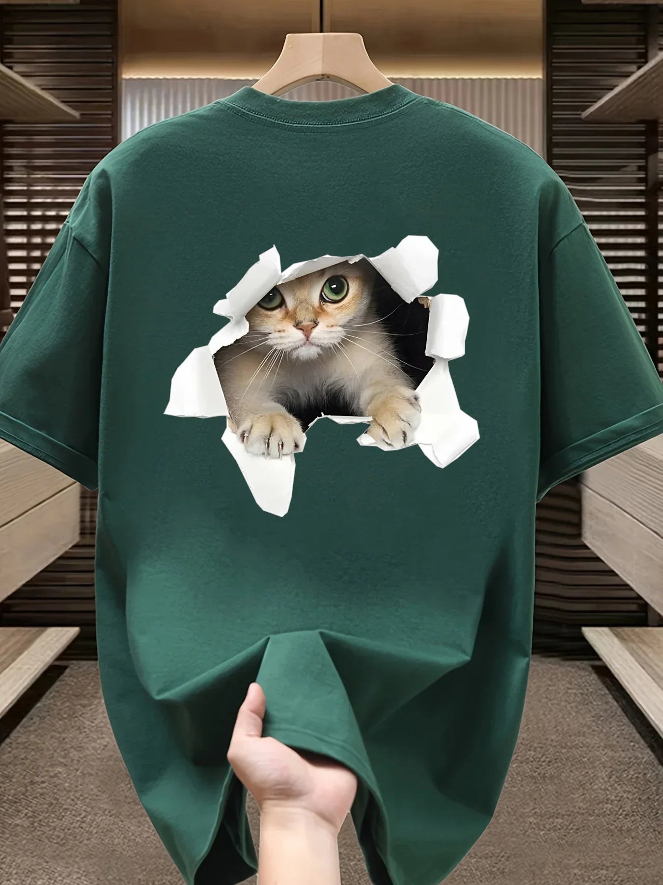 Fashionable Casual Loose Large Size 3D Cat Pattern Printed T-Shirt - Palm and Thread