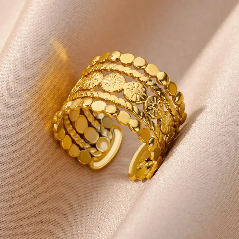 Gold Color Hollow out Open Finger Ring - Palm and Thread