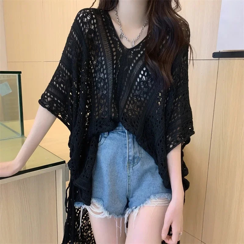 Pure Desire Hollow Lace-up V-neck Knitted Top - Palm and Thread