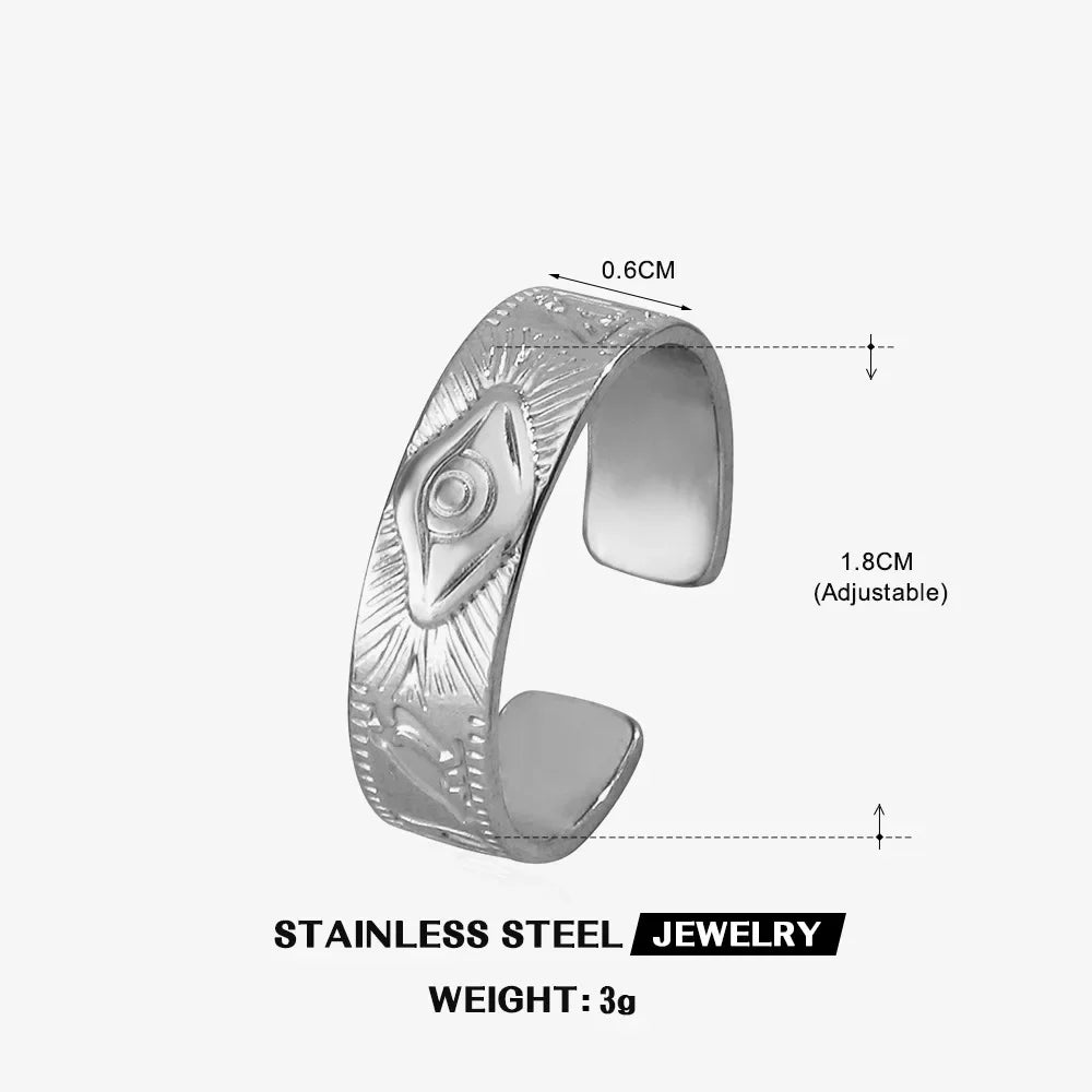 Multiple Styles Stainless Steel Geometric Texture Wide Ring - Palm and Thread