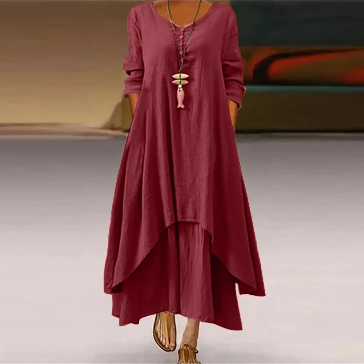 Elegant Linen Ginger Bohemia Layering Vintage Dress - Palm and Thread