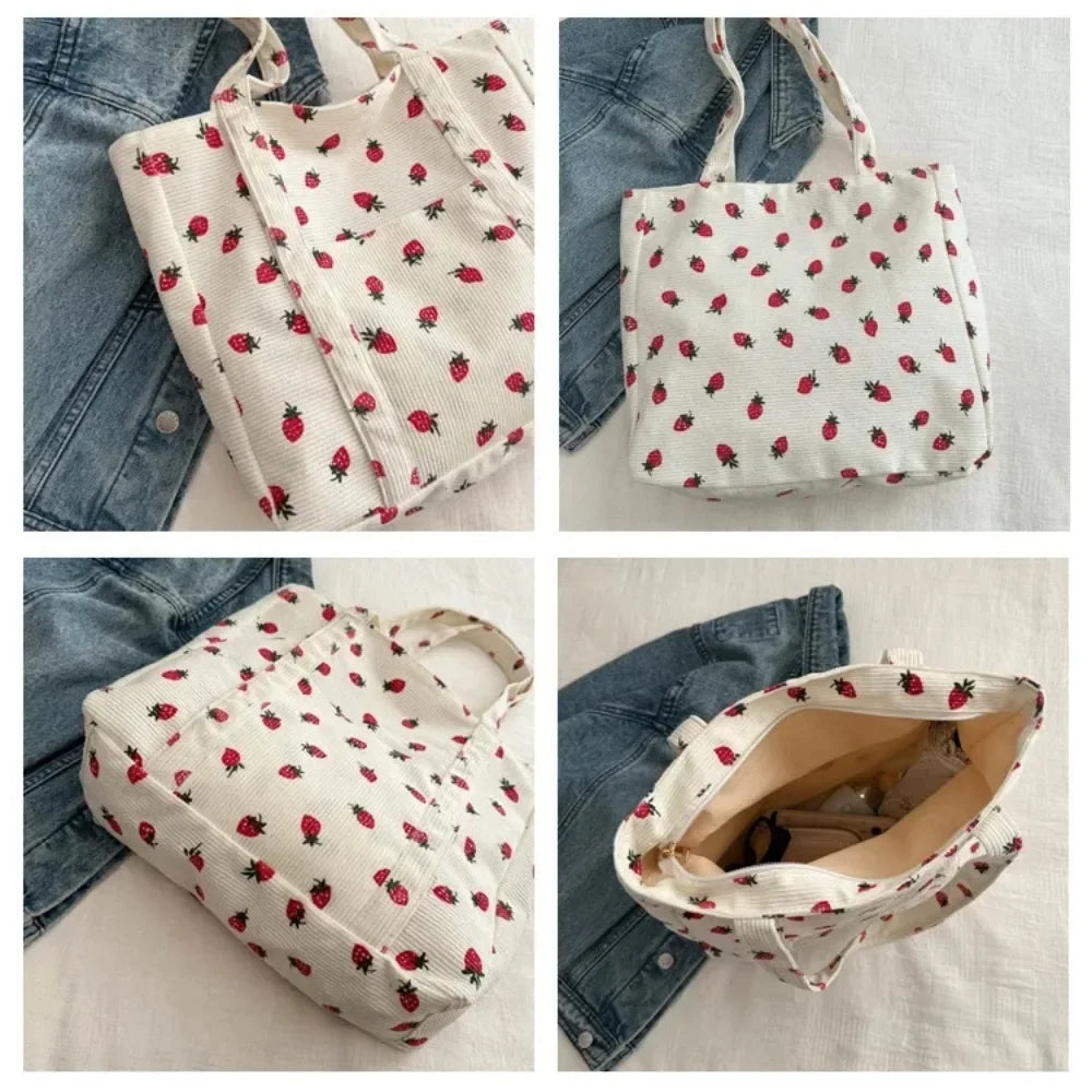Corduroy Handbag Strawberries Beach Bag - Palm and Thread