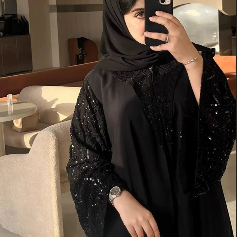 Black Open Include Hijab Turban Abaya - Palm and Thread