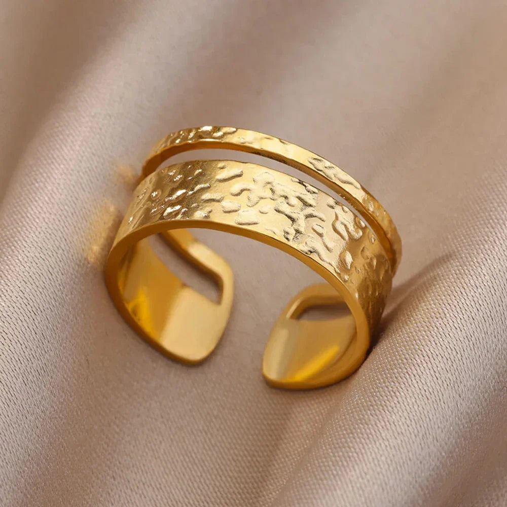 Stainless Steel Gold Color Open Gothic Ring - Palm and Thread