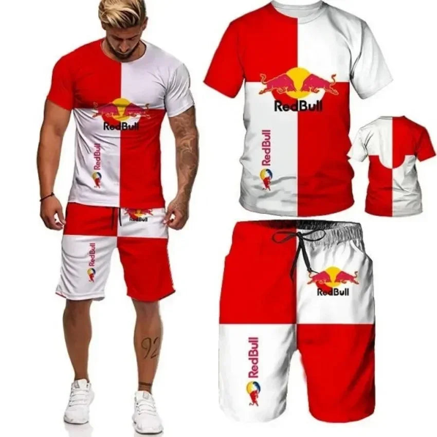 Red Bull Brand 3D Printed T-shirt Shorts Set - Palm and Thread