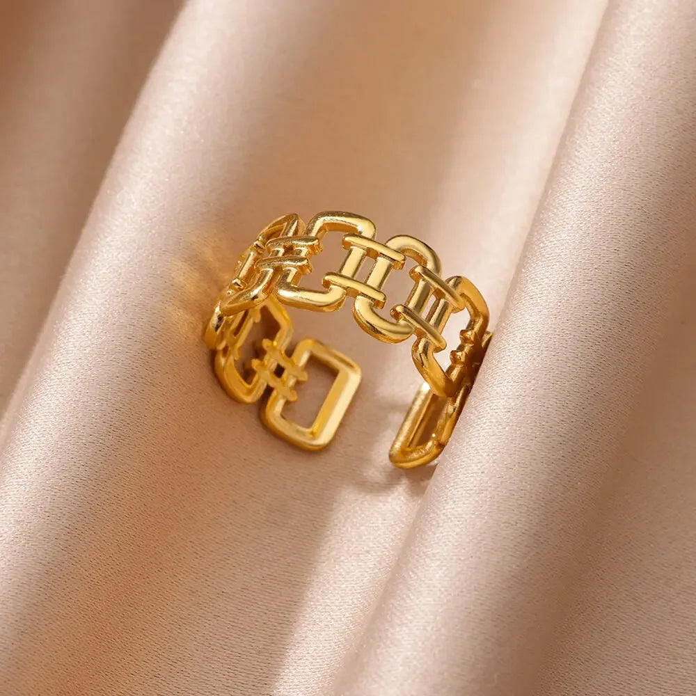Stainless Steel Chunky Wide Ring - Palm and Thread