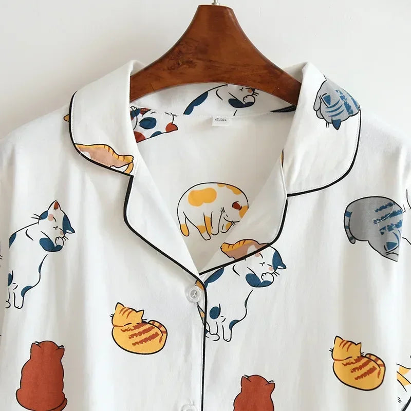 Cotton short-sleeved shorts pajamas set - Palm and Thread