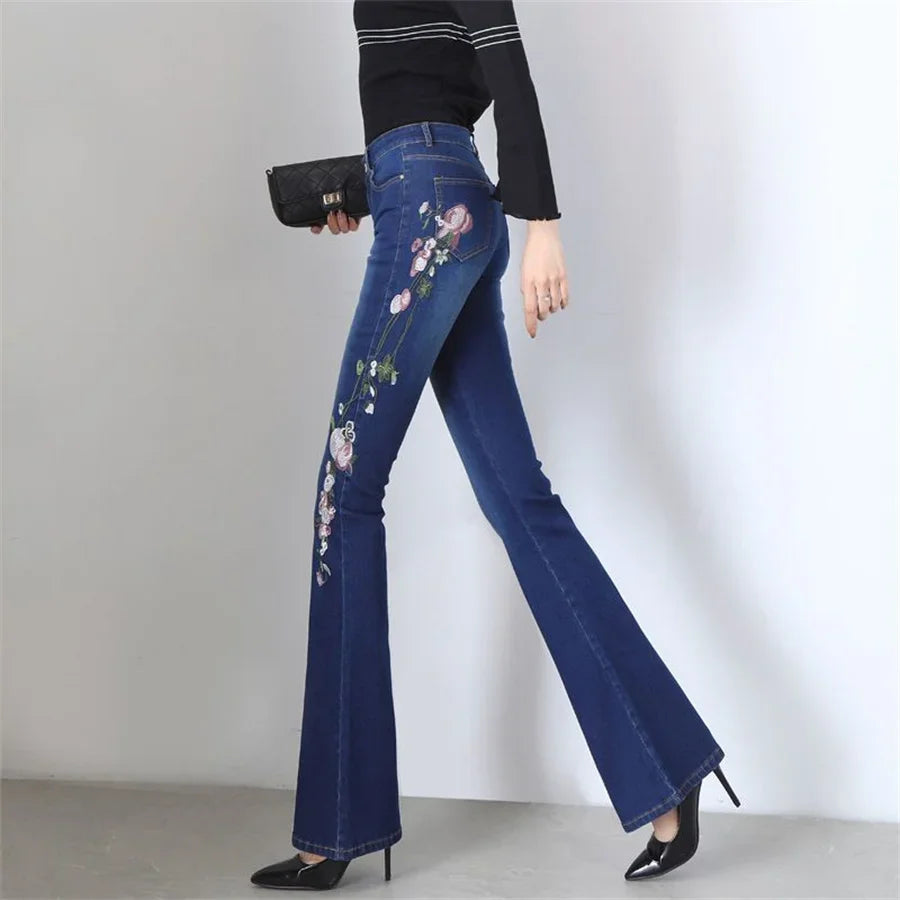 Embroidery Skinny Flare Jeans Pant - Palm and Thread