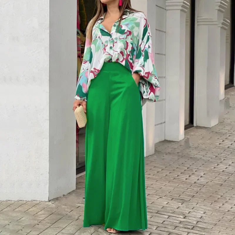 Fashion Shirt Elegant Wide Leg Pants Set - Palm and Thread