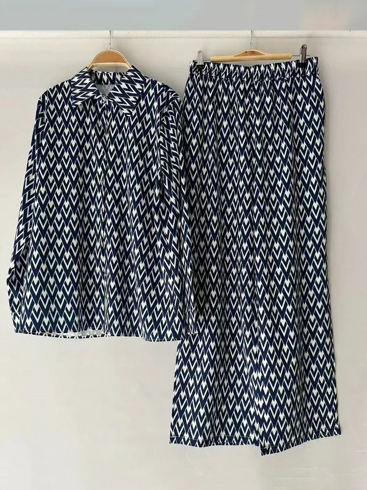 Retro geometric shirt + elastic pant suit - Palm and Thread