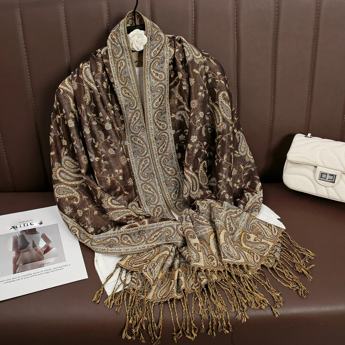 Tassel Design Paisley Jacquard Pashmina - Palm and Thread