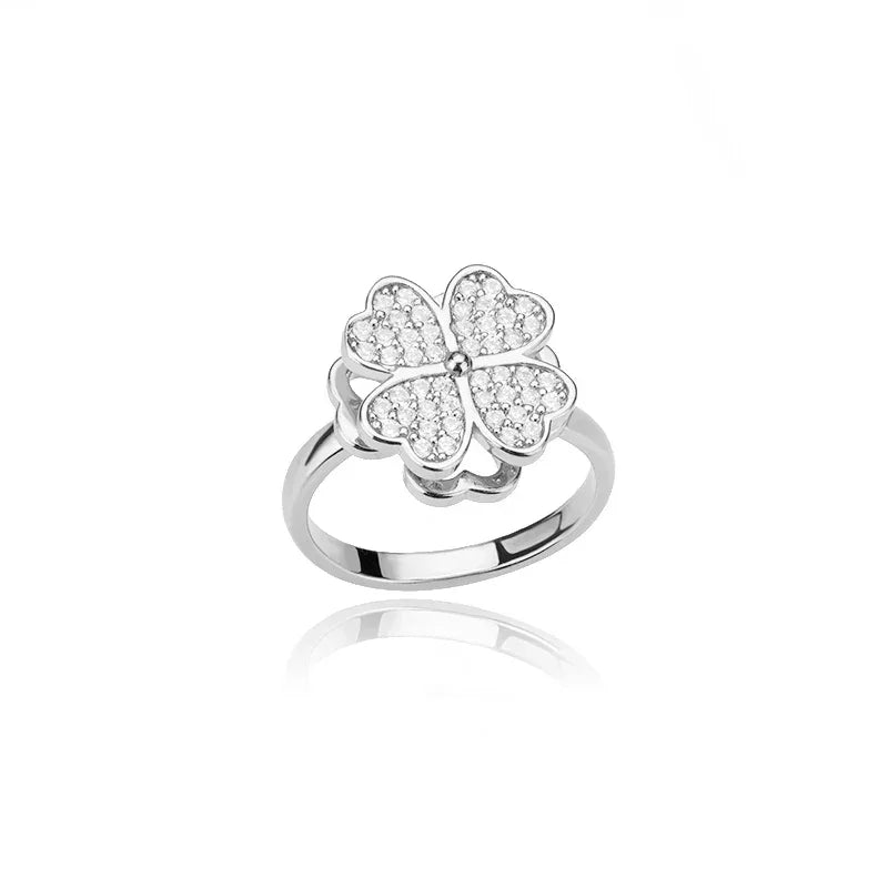 Spinner Zircon Heart Four Leaf Clover Ring - Palm and Thread