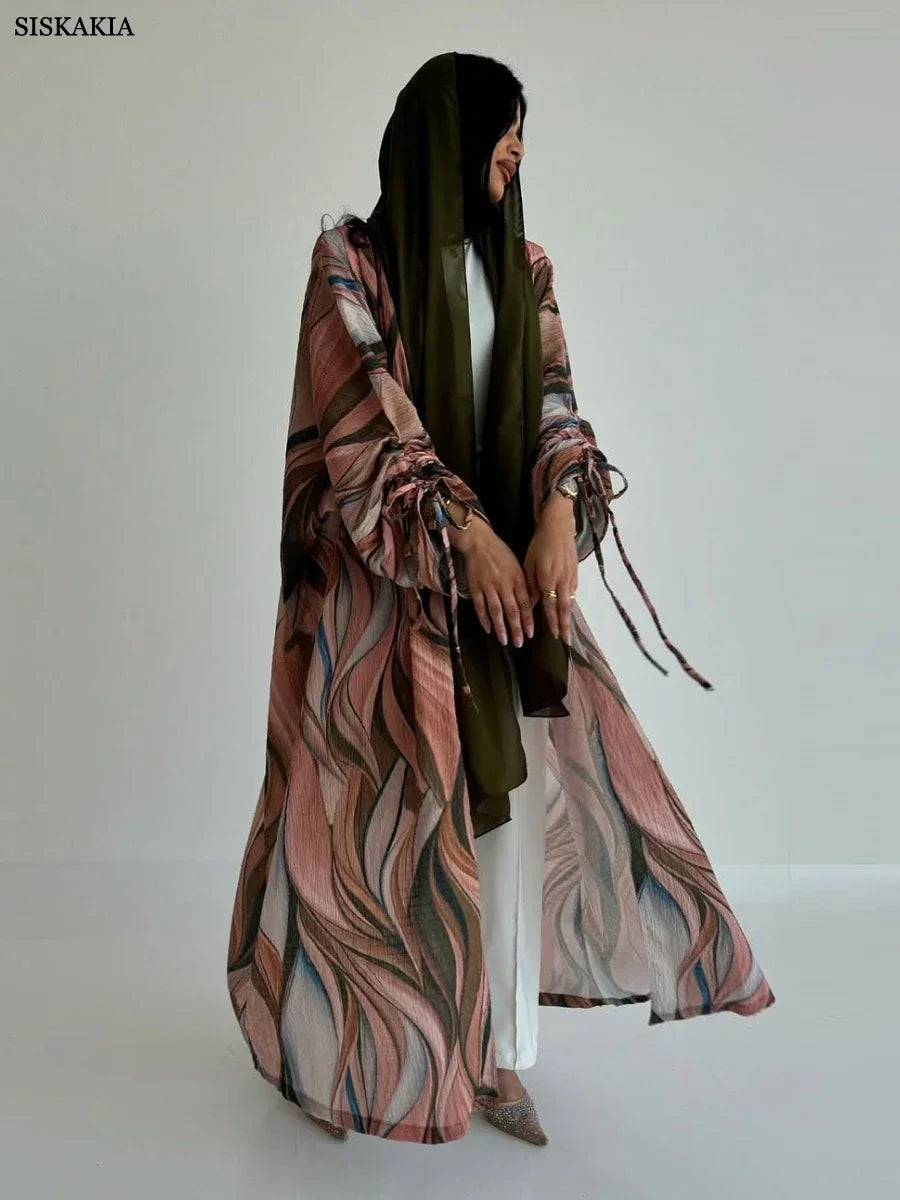 Floral Fashion Draw String Sleeve Abaya - Palm and Thread
