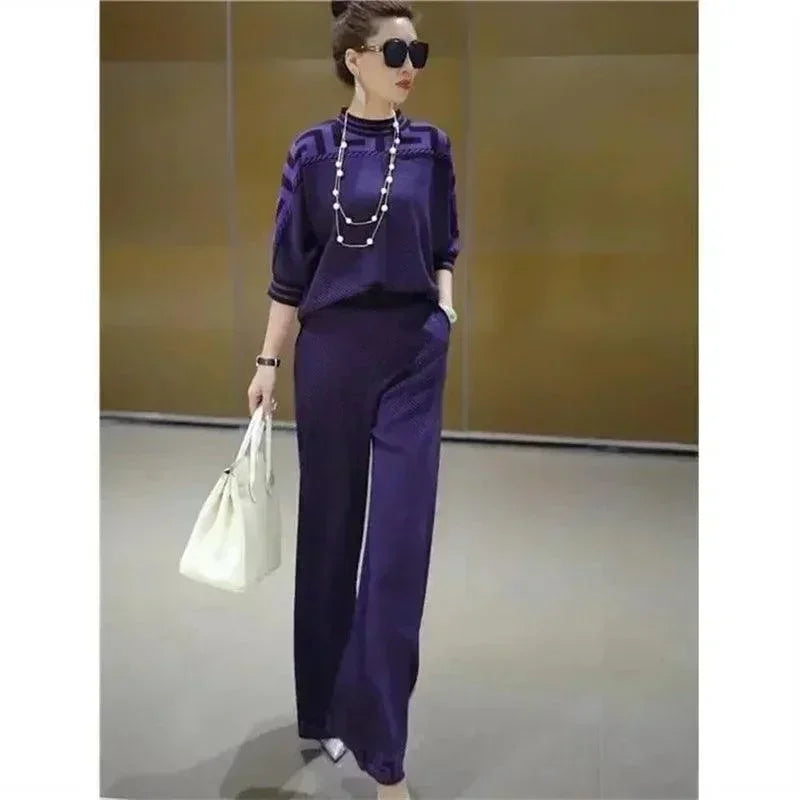 Long-Sleeved Ice Silk Two-Piece Suit - Palm and Thread
